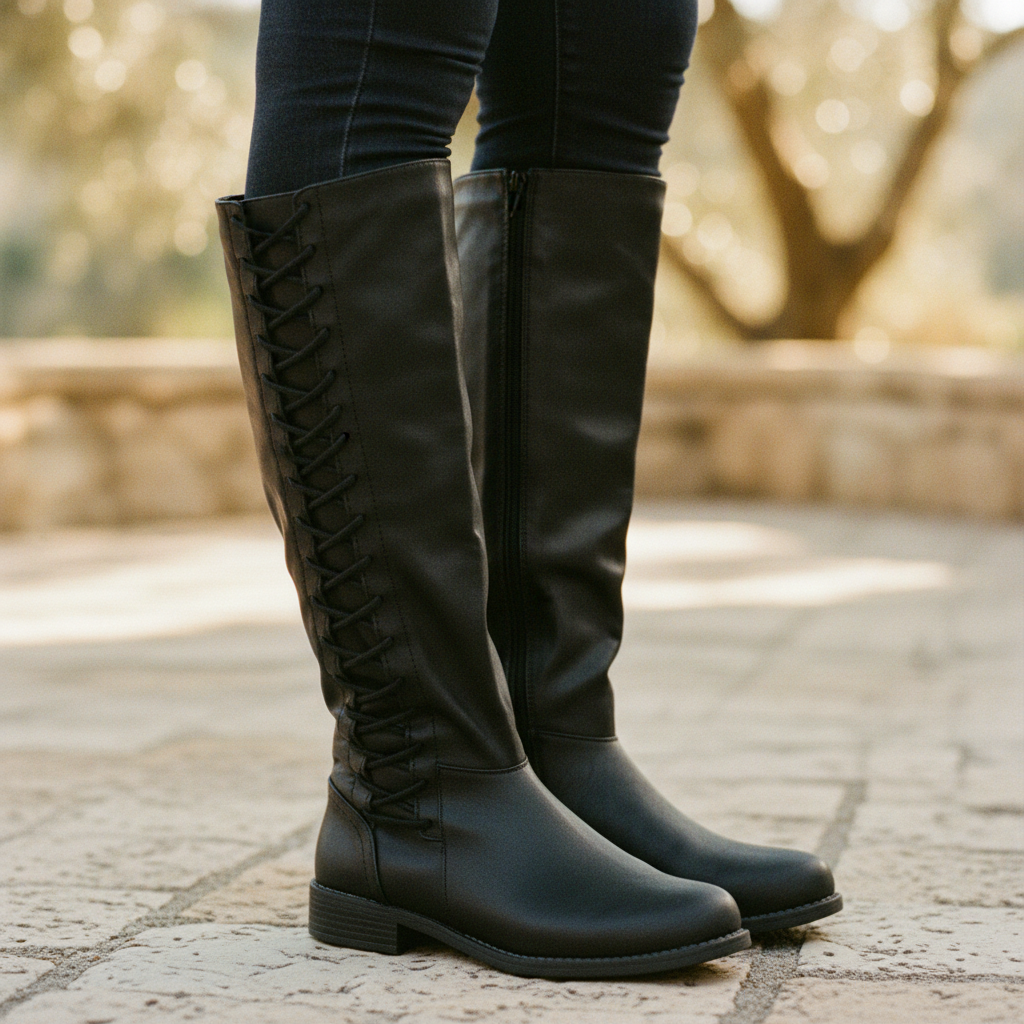 Halle | Women's Lace-Up Knee-High Low Heel Riding Boot