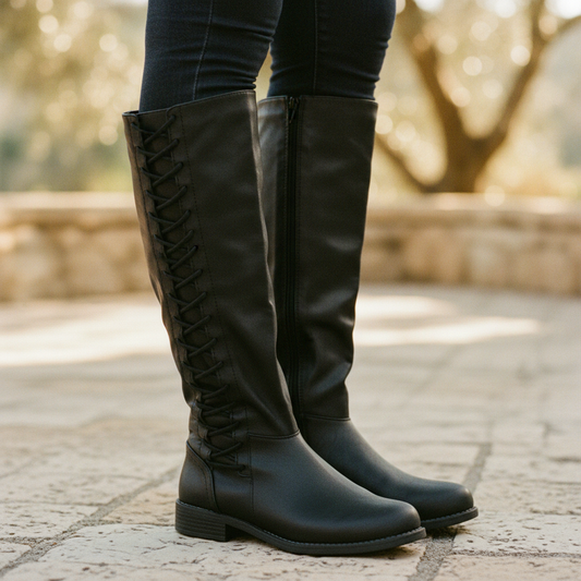 Halle | Women's Lace-Up Knee-High Low Heel Riding Boot