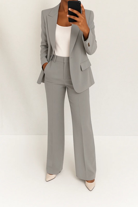 Annelise | Women's One-Button Blazer Wide-Leg Trouser Office Pant Suit