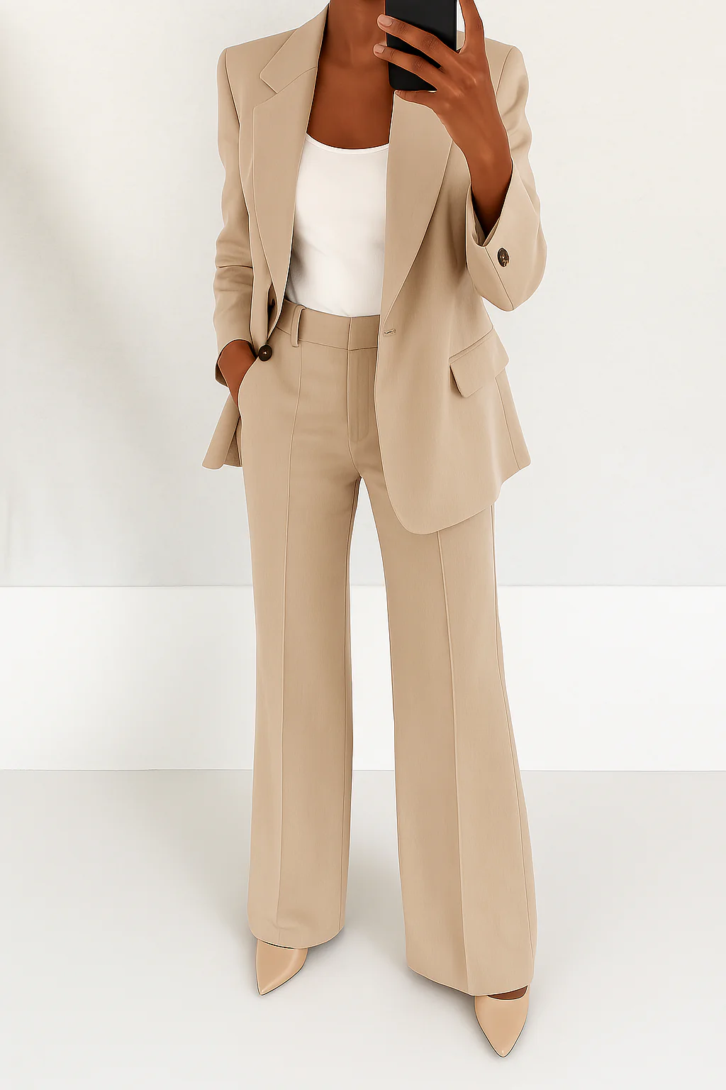Annelise | Women's One-Button Blazer Wide-Leg Trouser Office Pant Suit