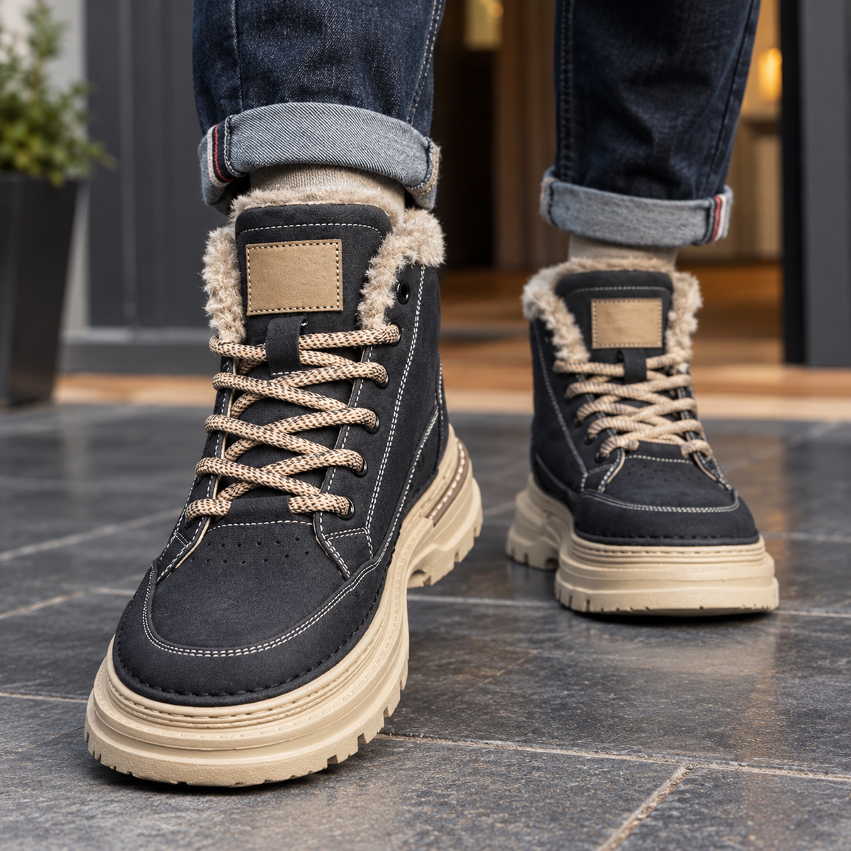 Heather | Women's Fleece-Lined Lace-Up Lug Sole Winter Sneaker Ankle Boot