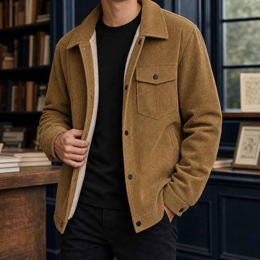 Edmund | Men's Casual Sherpa Lined Corduroy Winter Trucker Jacket