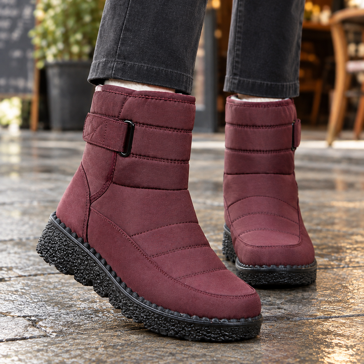 Greta | Women's Quilted Ankle Strap Wedge Waterproof Snow Boot