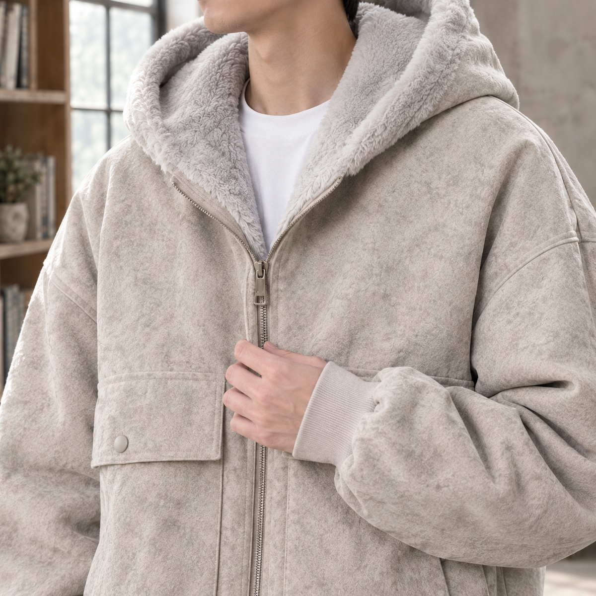 Egan | Men's Gray Sherpa Lined Hooded Utility Winter Jacket
