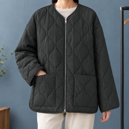 Blythe | Women's Collarless Oversized Patch Pocket Quilted Jacket