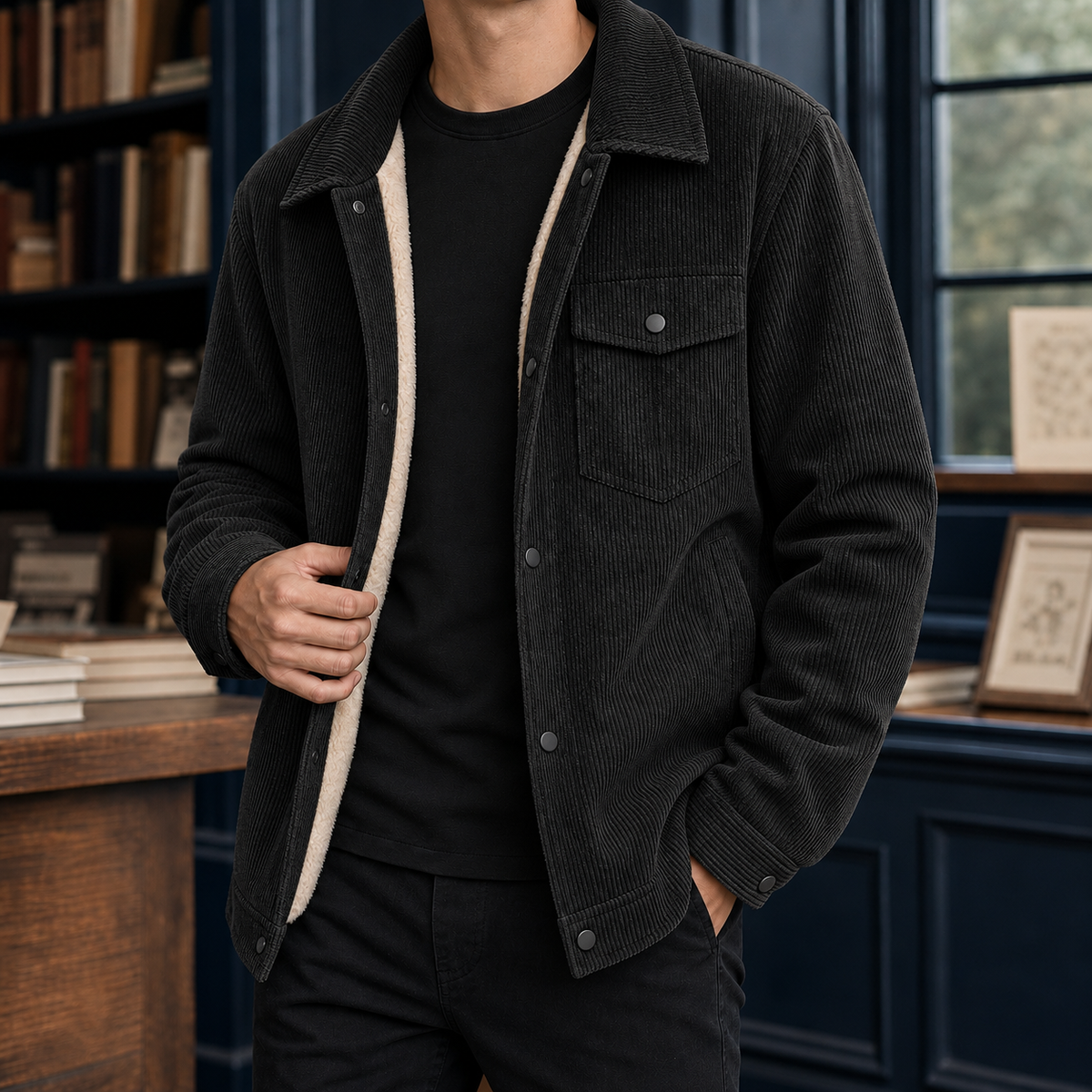 Edmund | Men's Casual Sherpa Lined Corduroy Winter Trucker Jacket