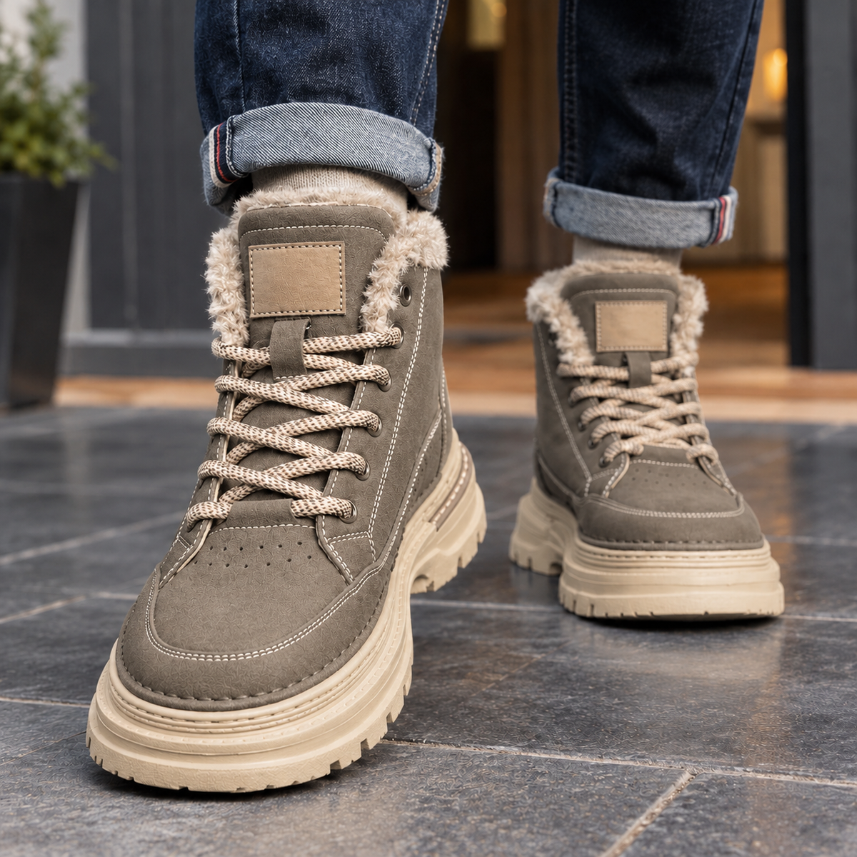 Heather | Women's Fleece-Lined Lace-Up Lug Sole Winter Sneaker Ankle Boot
