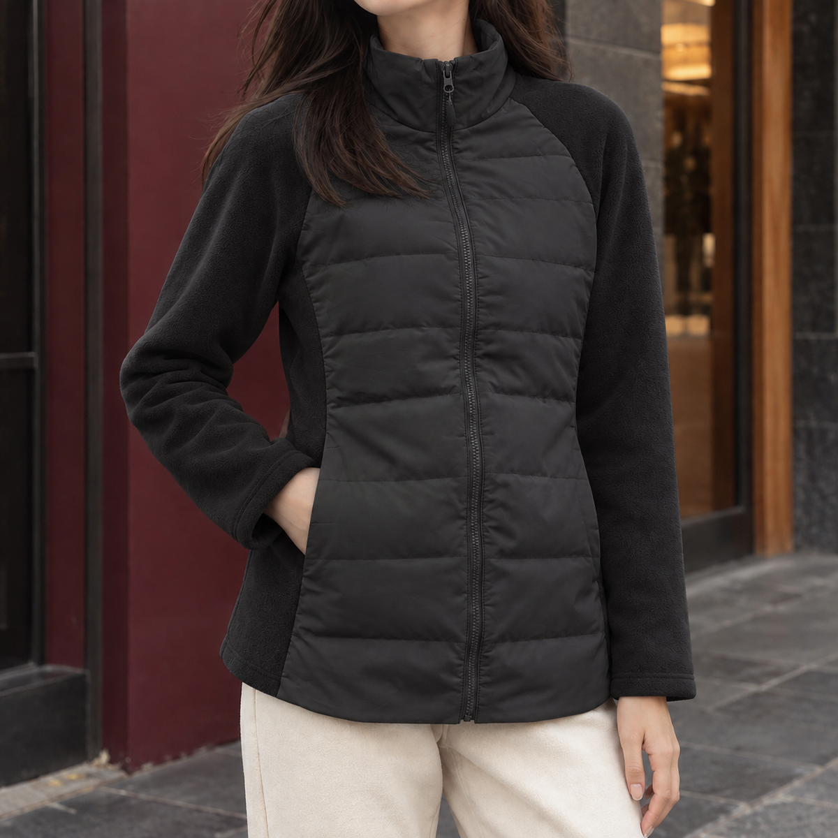 Dora | Women's Lightweight Puffer Hybrid Stand Collar Quilted Jacket