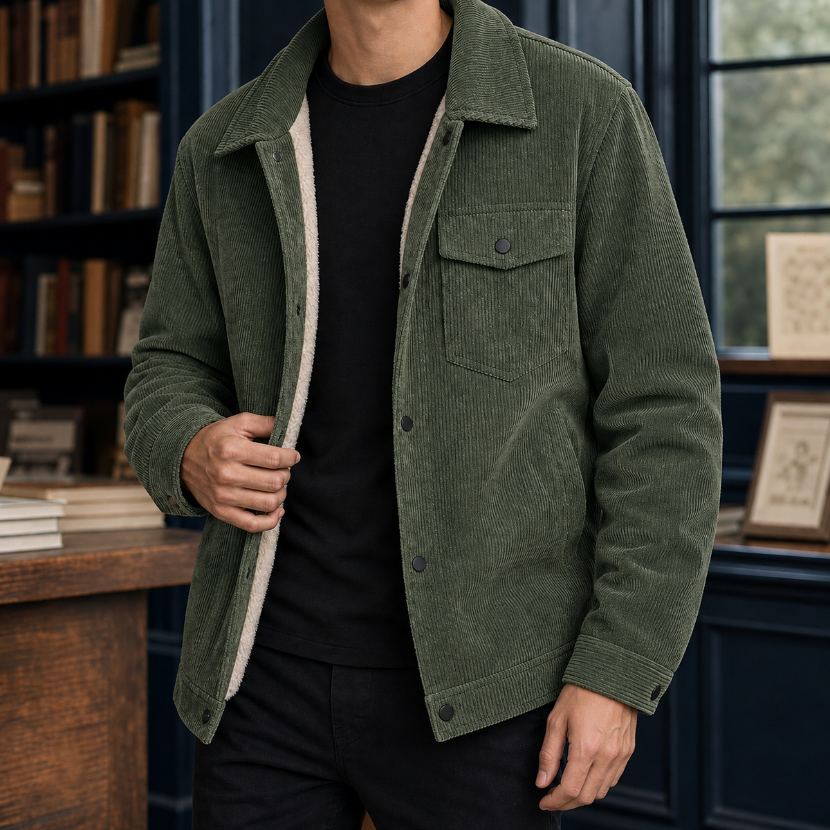 Edmund | Men's Casual Sherpa Lined Corduroy Winter Trucker Jacket