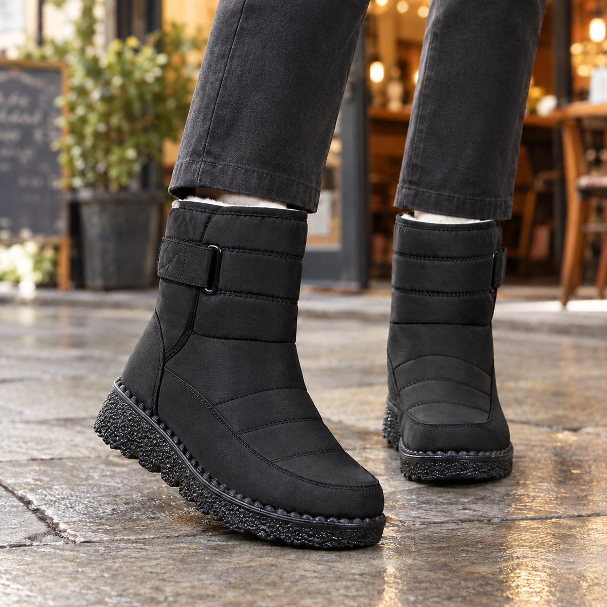 Greta | Women's Quilted Ankle Strap Wedge Waterproof Snow Boot