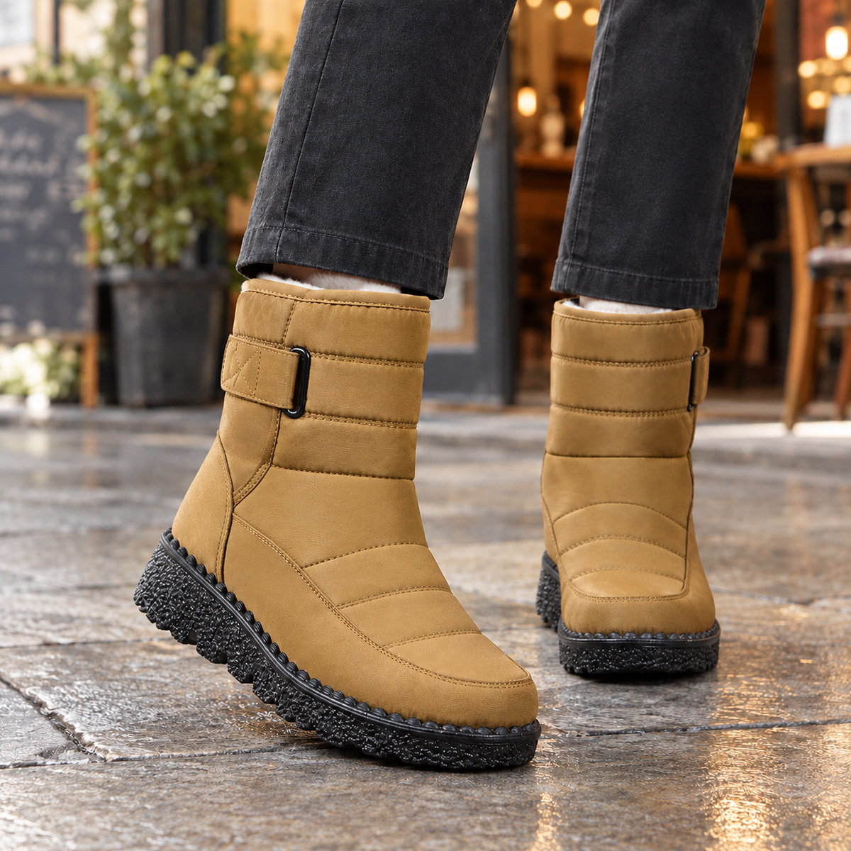 Greta | Women's Quilted Ankle Strap Wedge Waterproof Snow Boot
