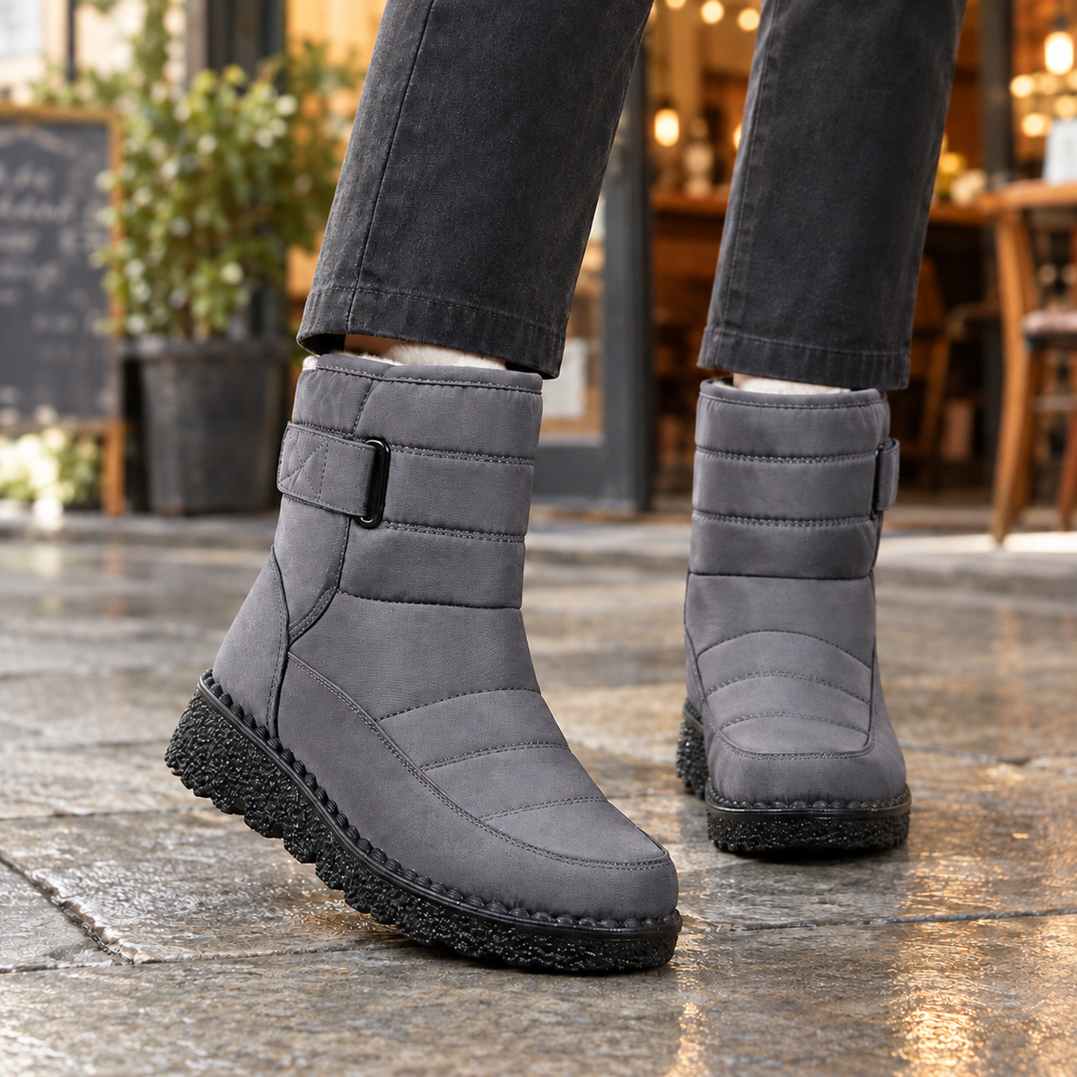 Greta | Women's Quilted Ankle Strap Wedge Waterproof Snow Boot