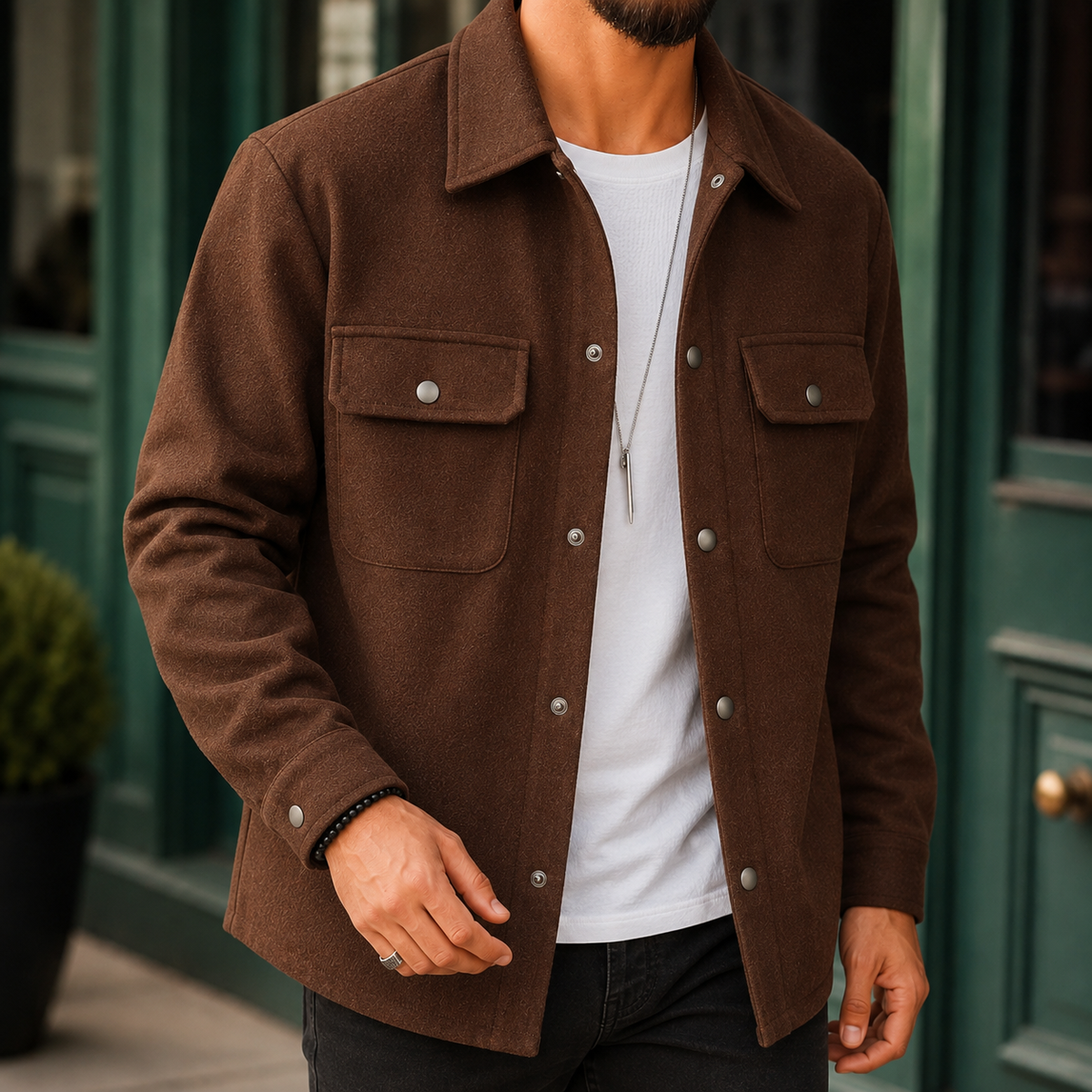 Cooper | Men's Casual Brushed Snap Front Shirt Jacket