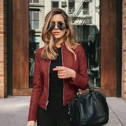 Selene | Women's Fitted Stand Collar Zip-Up Biker Jacket