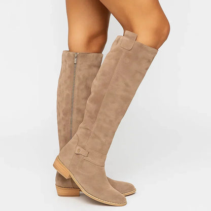 Inez | Women's Knee-High Side Zip Low Block Heel Boot