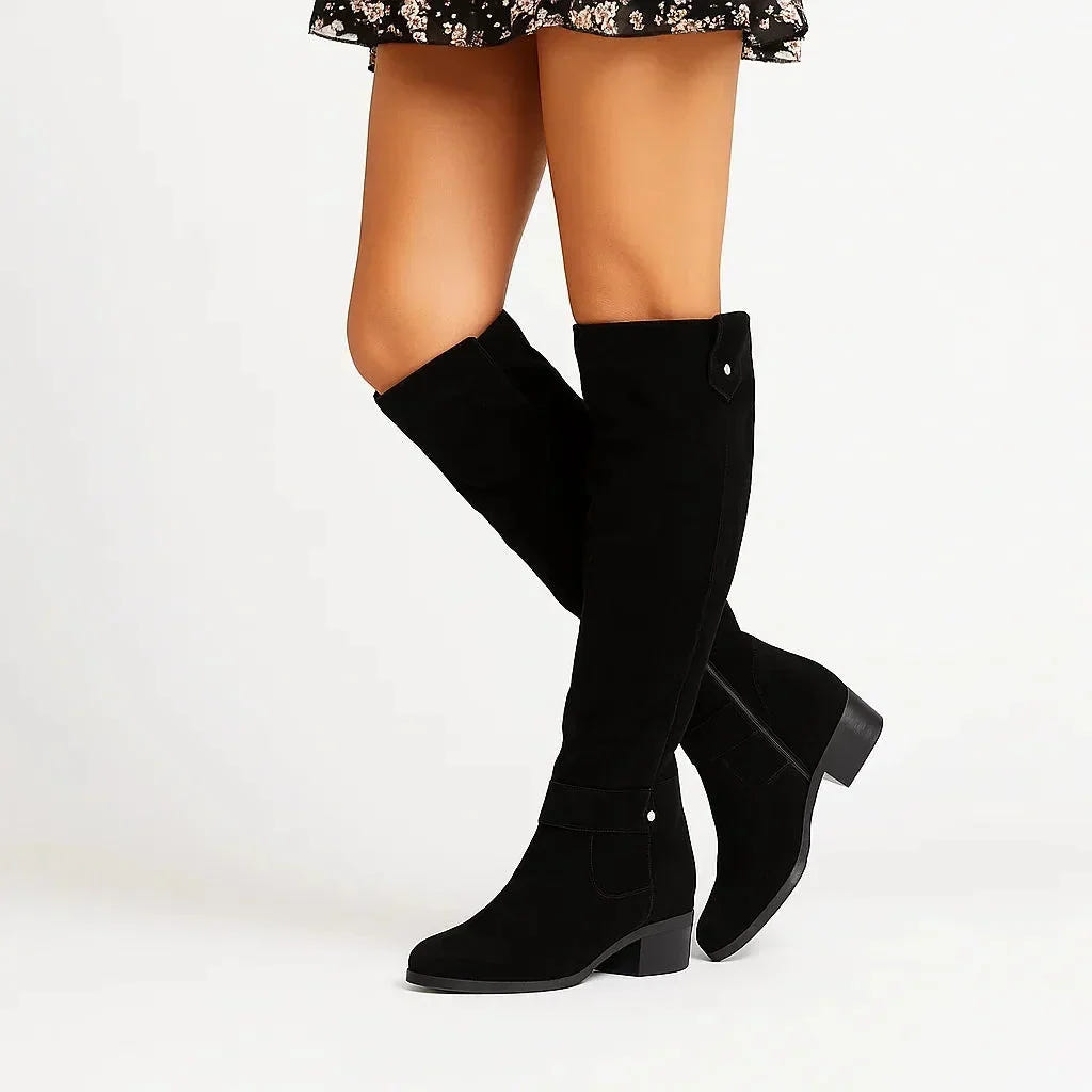 Inez | Women's Knee-High Side Zip Low Block Heel Boot