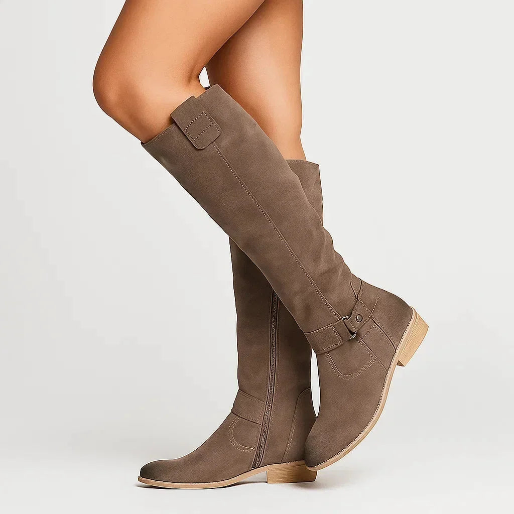 Inez | Women's Knee-High Side Zip Low Block Heel Boot