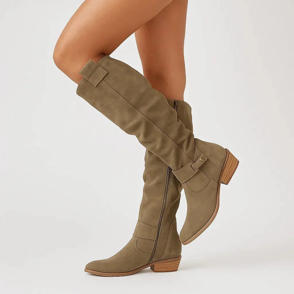 Inez | Women's Knee-High Side Zip Low Block Heel Boot