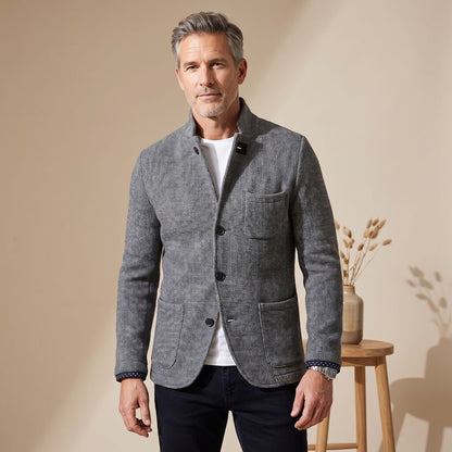 Draven | Men's Slim Fit Stand Collar Knit Button Up Cardigan Blazer