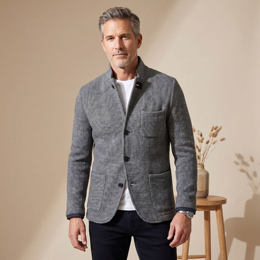 Draven | Men's Slim Fit Stand Collar Knit Button Up Cardigan Blazer