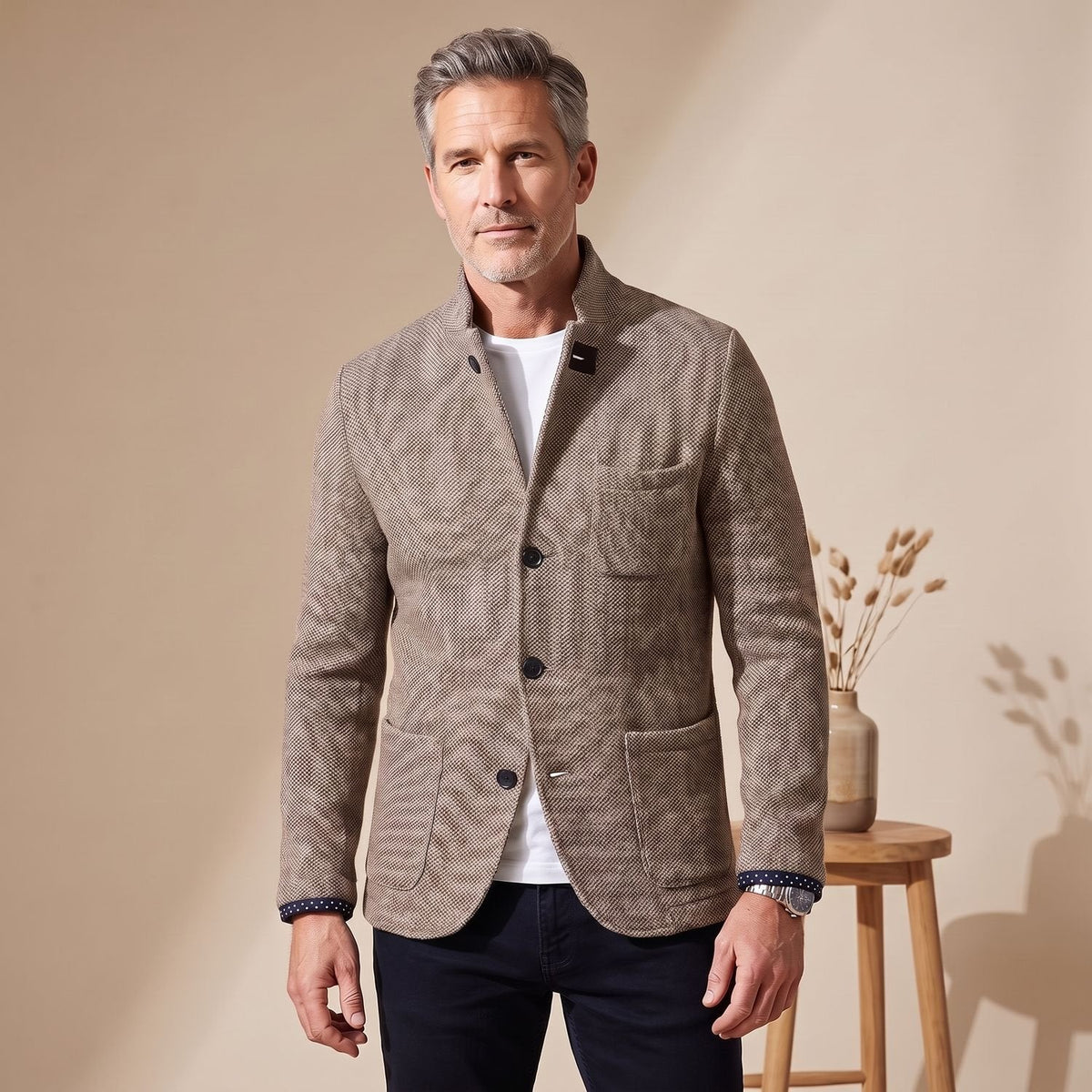 Draven | Men's Slim Fit Stand Collar Knit Button Up Cardigan Blazer