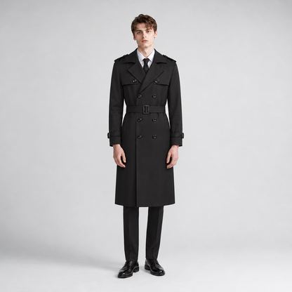 August | Men's Classic Double-Breasted Belted Long Trench Coat