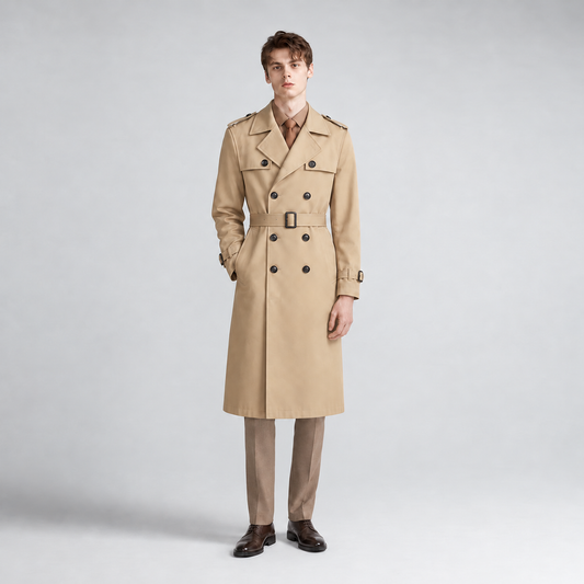 August | Men's Classic Double-Breasted Belted Long Trench Coat