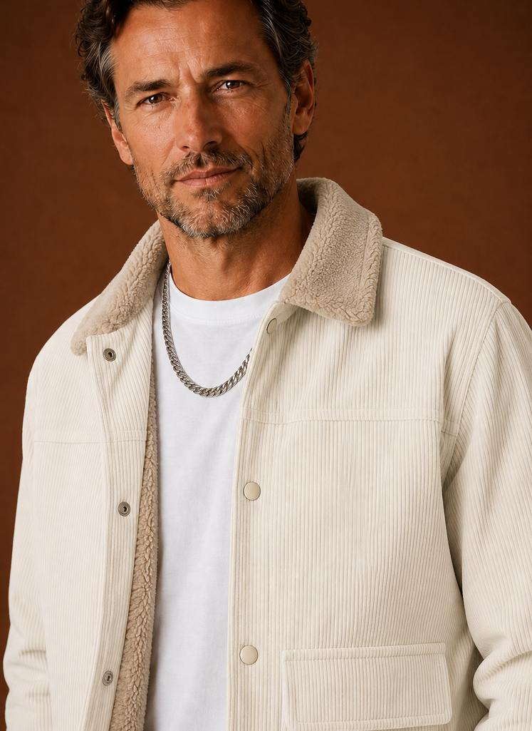Thorne | Men's Sherpa Collar Snap Front Corduroy Fall Jacket