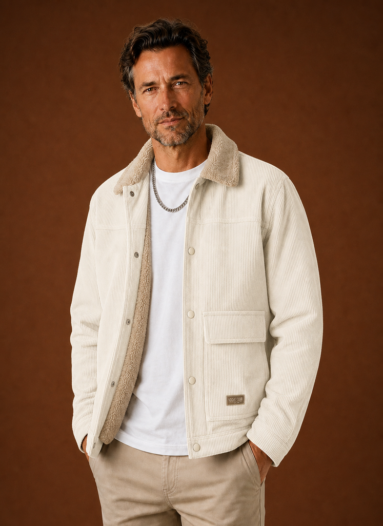 Thorne | Men's Sherpa Collar Snap Front Corduroy Fall Jacket