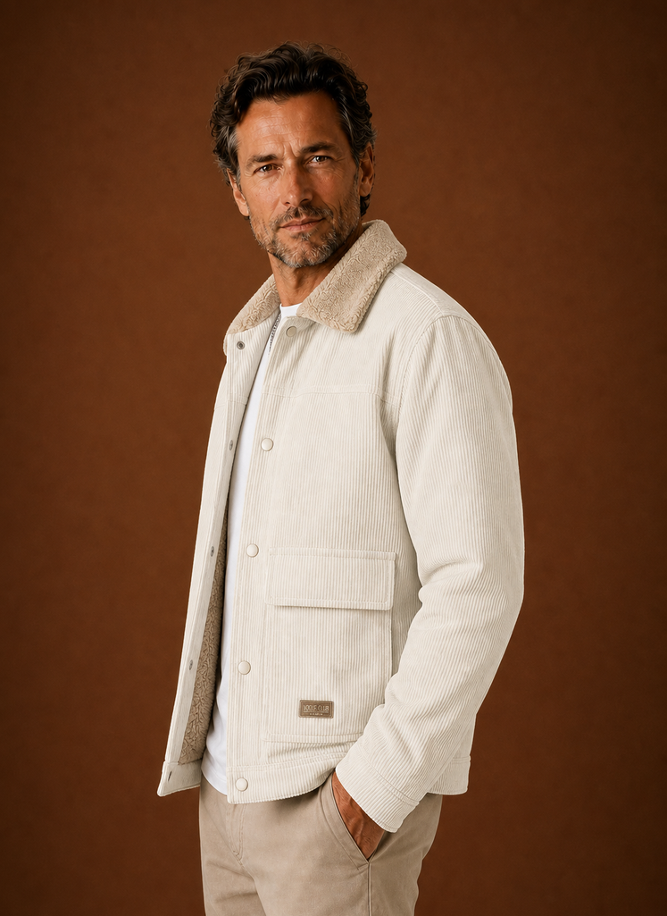 Thorne | Men's Sherpa Collar Snap Front Corduroy Fall Jacket