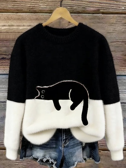 Betty | Women's Cozy Fuzzy Color Block Crew Neck Cute Pullover Sweater