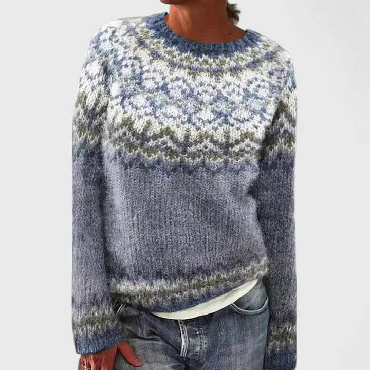Erin | Women's Fair Isle Crew Neck Long Sleeve Knit Pullover Sweater