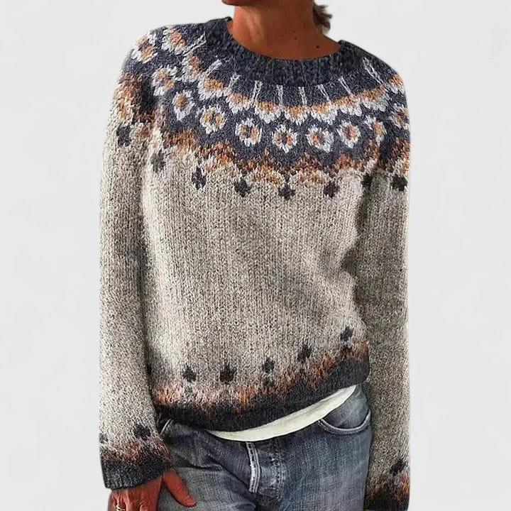 Erin | Women's Fair Isle Crew Neck Long Sleeve Knit Pullover Sweater