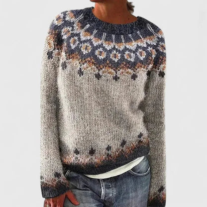 Erin | Women's Fair Isle Crew Neck Long Sleeve Knit Pullover Sweater
