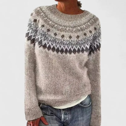 Erin | Women's Fair Isle Crew Neck Long Sleeve Knit Pullover Sweater