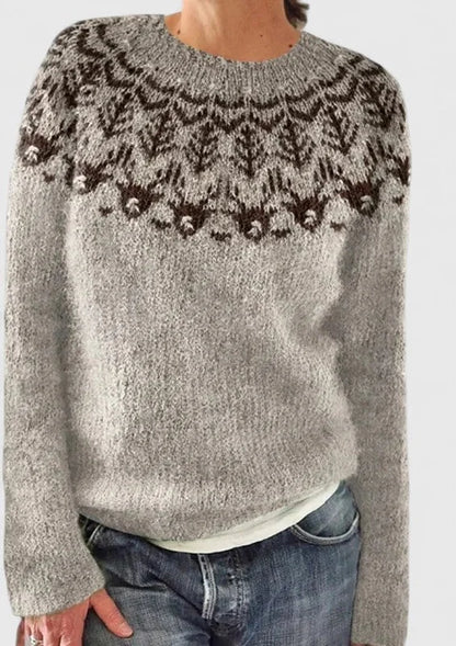 Erin | Women's Fair Isle Crew Neck Long Sleeve Knit Pullover Sweater