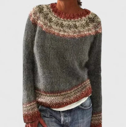 Erin | Women's Fair Isle Crew Neck Long Sleeve Knit Pullover Sweater