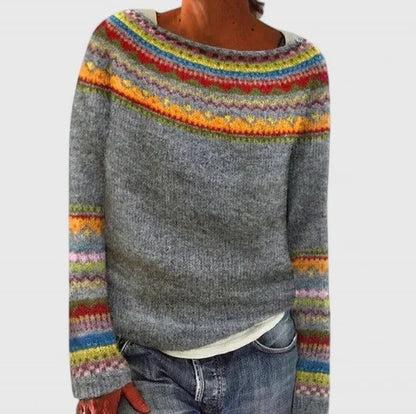 Erin | Women's Fair Isle Crew Neck Long Sleeve Knit Pullover Sweater