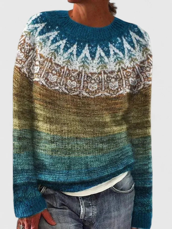 Erin | Women's Fair Isle Crew Neck Long Sleeve Knit Pullover Sweater
