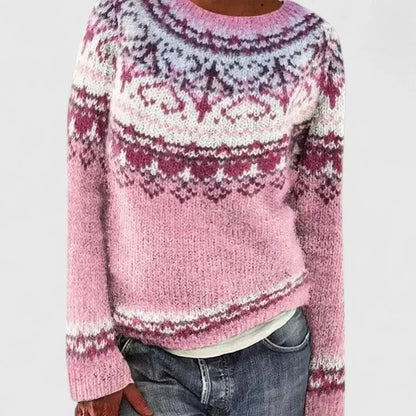 Erin | Women's Fair Isle Crew Neck Long Sleeve Knit Pullover Sweater