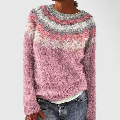 Erin | Women's Fair Isle Crew Neck Long Sleeve Knit Pullover Sweater