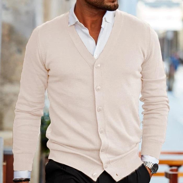 Clive | Men's Smart Casual Fine Knit V-Neck Button Up Cardigan Sweater