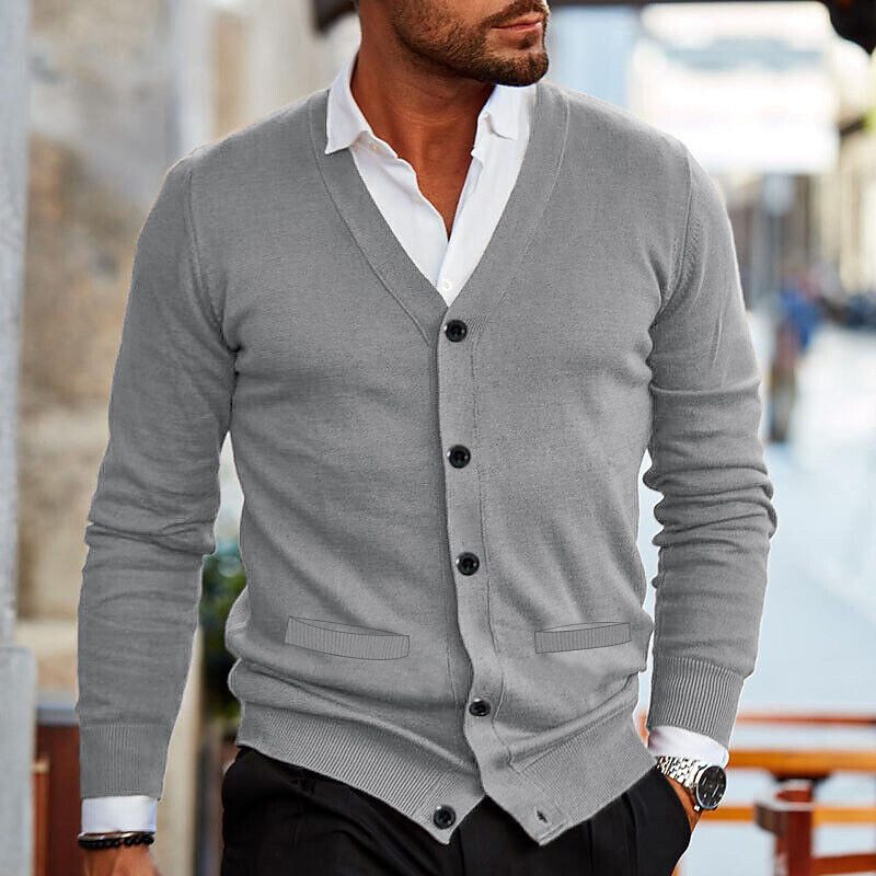 Clive | Men's Smart Casual Fine Knit V-Neck Button Up Cardigan Sweater