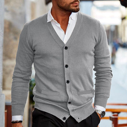 Clive | Men's Smart Casual Fine Knit V-Neck Button Up Cardigan Sweater