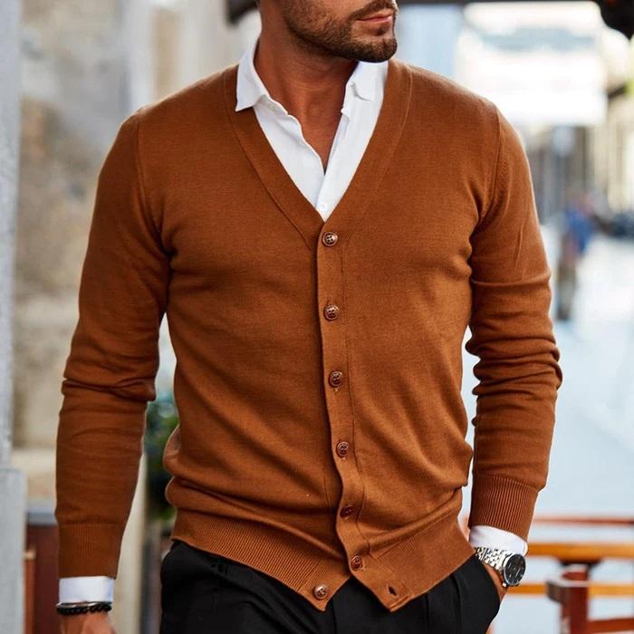 Clive | Men's Smart Casual Fine Knit V-Neck Button Up Cardigan Sweater