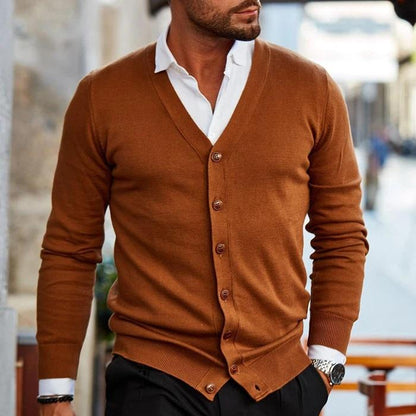 Clive | Men's Smart Casual Fine Knit V-Neck Button Up Cardigan Sweater
