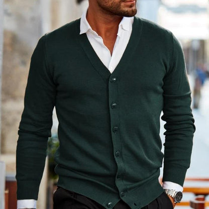 Clive | Men's Smart Casual Fine Knit V-Neck Button Up Cardigan Sweater