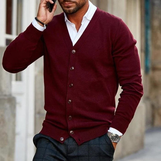 Clive | Men's Smart Casual Fine Knit V-Neck Button Up Cardigan Sweater