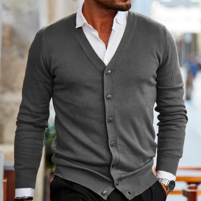 Clive | Men's Smart Casual Fine Knit V-Neck Button Up Cardigan Sweater