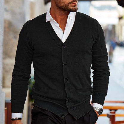 Clive | Men's Smart Casual Fine Knit V-Neck Button Up Cardigan Sweater